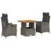 Set comedor de jardín 3 piezas con cojines ratán sintético gris