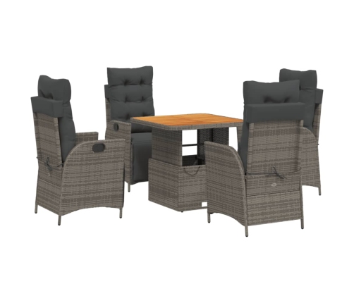 Set comedor de jardín 5 piezas con cojines ratán sintético gris