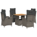 Set comedor de jardín 5 piezas con cojines ratán sintético gris