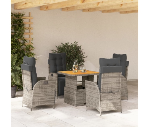 Set comedor de jardín 5 piezas con cojines ratán sintético gris