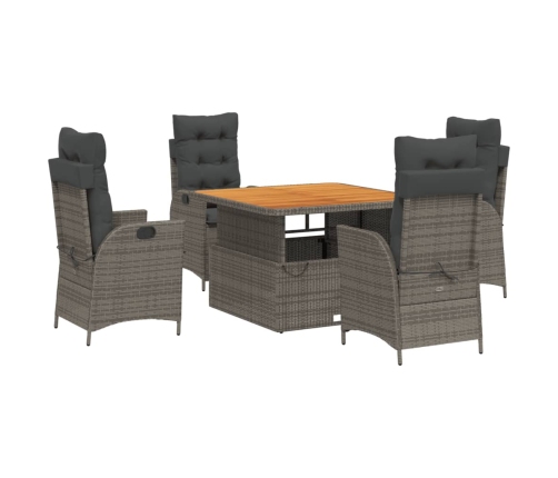 Set comedor de jardín 5 piezas con cojines ratán sintético gris