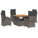 Set comedor de jardín 5 piezas con cojines ratán sintético gris