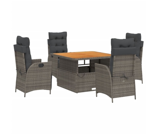Set comedor de jardín 5 piezas con cojines ratán sintético gris