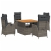 Set comedor de jardín 5 piezas con cojines ratán sintético gris