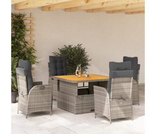 Set comedor de jardín 5 piezas con cojines ratán sintético gris
