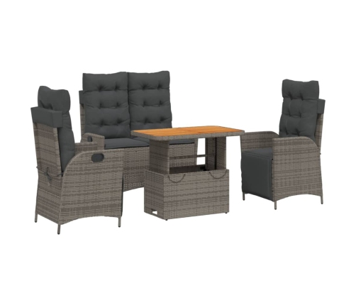 Juego de comedor de jardín 4 piezas con cojines ratán PE gris
