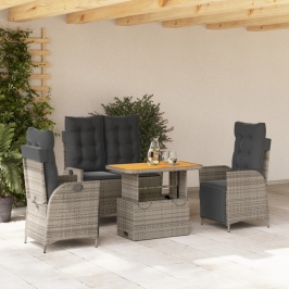Juego de comedor de jardín 4 piezas con cojines ratán PE gris
