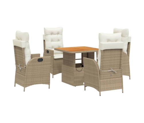 Set comedor de jardín 5 pzas con cojines ratán sintético beige