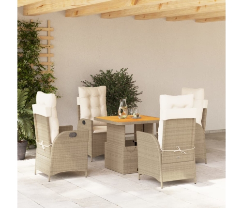 Set comedor de jardín 5 pzas con cojines ratán sintético beige