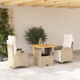 Set comedor de jardín 3 pzas con cojines ratán sintético beige