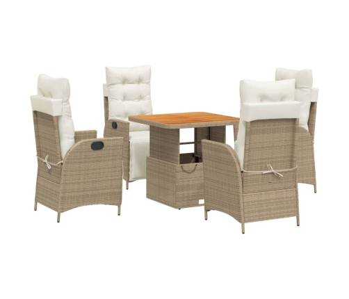 Set comedor de jardín 5 pzas con cojines ratán sintético beige