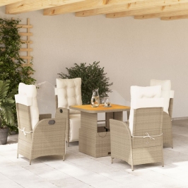 Set comedor de jardín 5 pzas con cojines ratán sintético beige