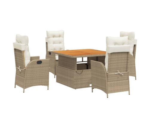 Set comedor de jardín 5 pzas con cojines ratán sintético beige