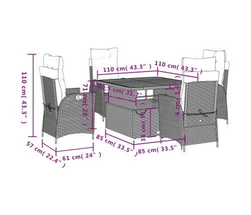 Set comedor de jardín 5 pzas con cojines ratán sintético beige