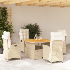 Set comedor de jardín 5 pzas con cojines ratán sintético beige