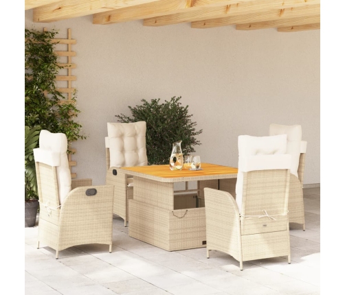 Set comedor de jardín 5 pzas con cojines ratán sintético beige