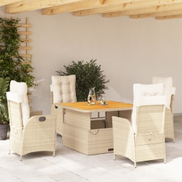 Set comedor de jardín 5 pzas con cojines ratán sintético beige