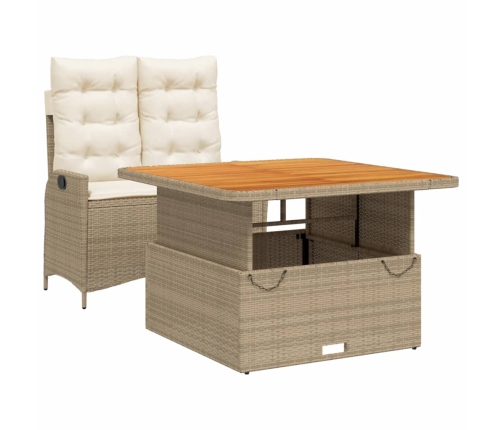 Set comedor de jardín 2 pzas con cojines ratán sintético beige