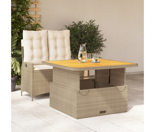 Set comedor de jardín 2 pzas con cojines ratán sintético beige