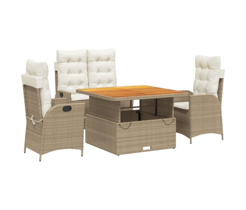 Set de comedor jardín con cojines 4 pzas ratán sintético beige