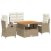 Set de comedor jardín con cojines 4 pzas ratán sintético beige