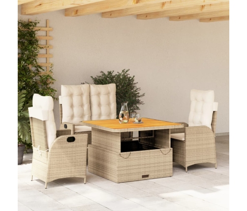 Set de comedor jardín con cojines 4 pzas ratán sintético beige