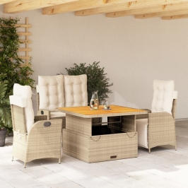 Set de comedor jardín con cojines 4 pzas ratán sintético beige