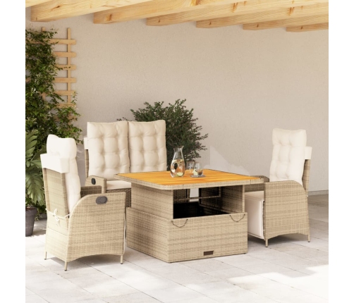 Set de comedor jardín con cojines 4 pzas ratán sintético beige