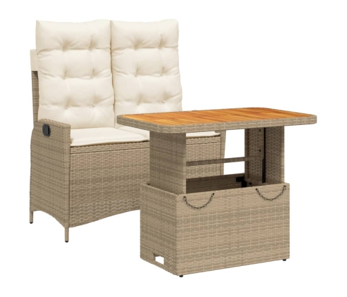 Set comedor de jardín 2 pzas con cojines ratán sintético beige