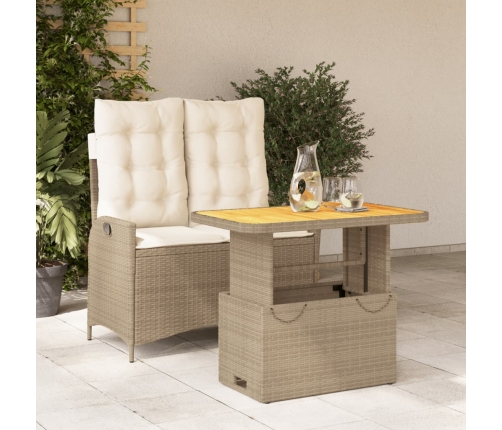 Set comedor de jardín 2 pzas con cojines ratán sintético beige