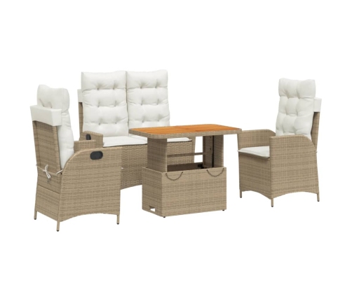 Set de comedor jardín con cojines 4 pzas ratán sintético beige