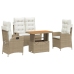 Set de comedor jardín con cojines 4 pzas ratán sintético beige