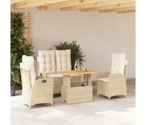 Set de comedor jardín con cojines 4 pzas ratán sintético beige