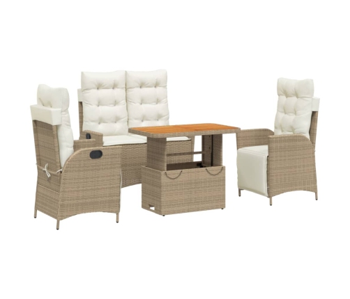 Set de comedor jardín con cojines 4 pzas ratán sintético beige