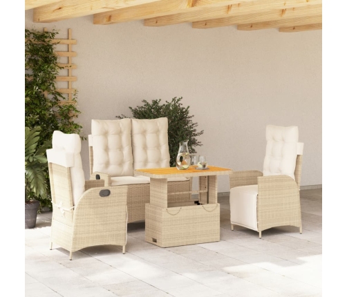 Set de comedor jardín con cojines 4 pzas ratán sintético beige