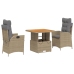 Set comedor de jardín 3 pzas con cojines ratán sintético beige