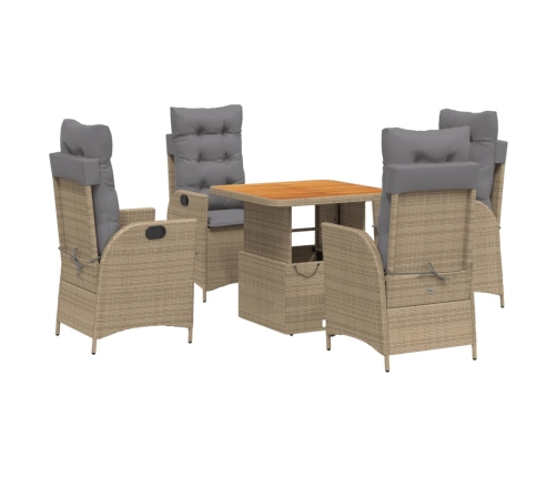 Set comedor de jardín 5 pzas con cojines ratán sintético beige