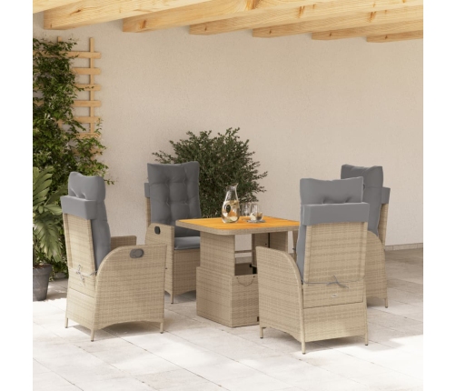 Set comedor de jardín 5 pzas con cojines ratán sintético beige
