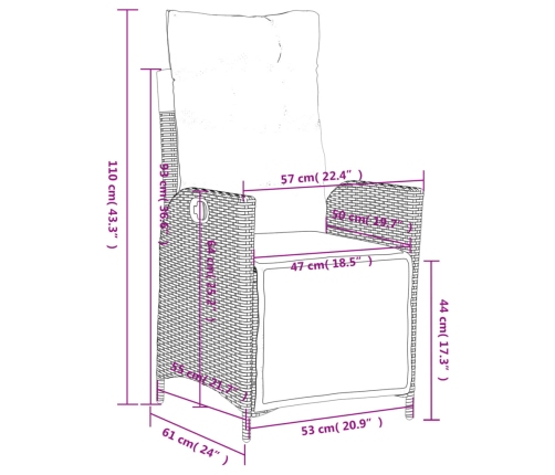 Set comedor de jardín 3 pzas con cojines ratán sintético beige