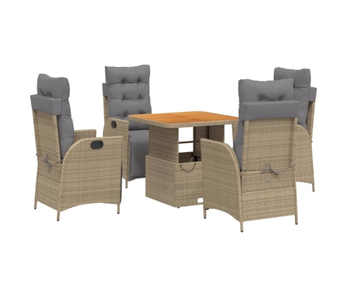 Set comedor de jardín 5 pzas con cojines ratán sintético beige