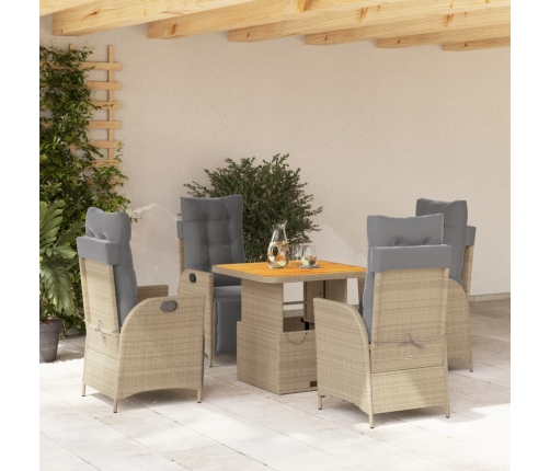 Set comedor de jardín 5 pzas con cojines ratán sintético beige