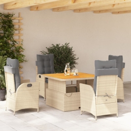 Set comedor de jardín 5 pzas con cojines ratán sintético beige