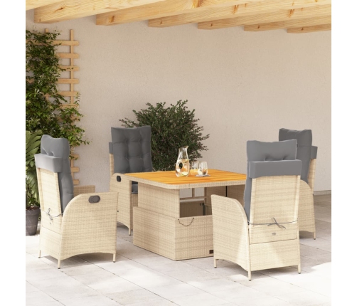 Set comedor de jardín 5 pzas con cojines ratán sintético beige