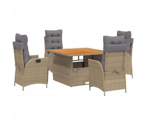 Set comedor de jardín 5 pzas con cojines ratán sintético beige