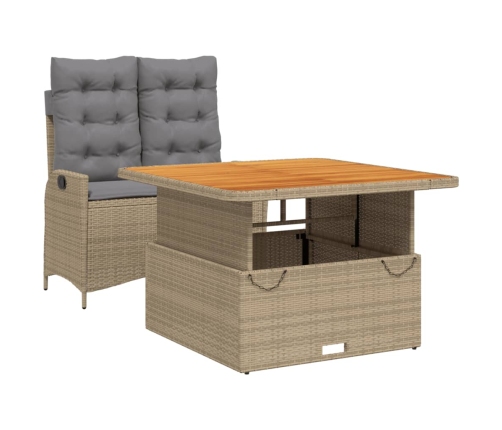 Set comedor de jardín 2 pzas con cojines ratán sintético beige