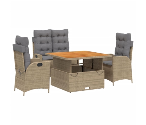 Set de comedor jardín con cojines 4 pzas ratán sintético beige
