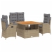Set de comedor jardín con cojines 4 pzas ratán sintético beige
