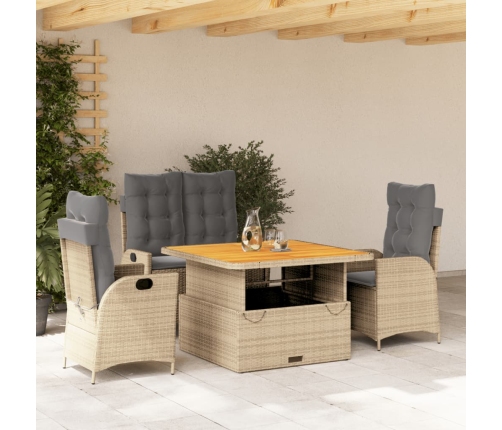 Set de comedor jardín con cojines 4 pzas ratán sintético beige