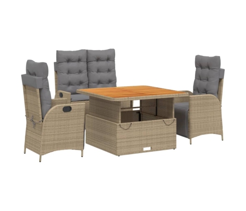 Set de comedor jardín con cojines 4 pzas ratán sintético beige