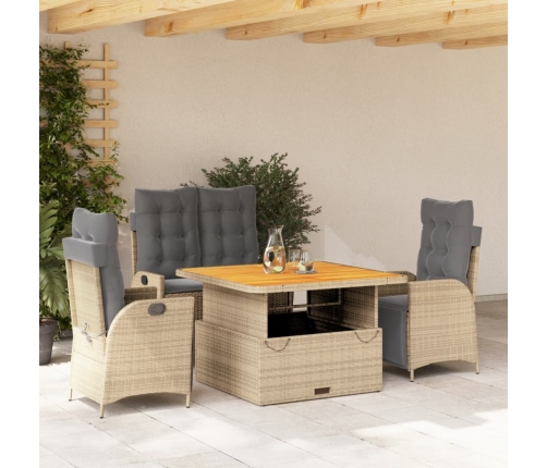 Set de comedor jardín con cojines 4 pzas ratán sintético beige